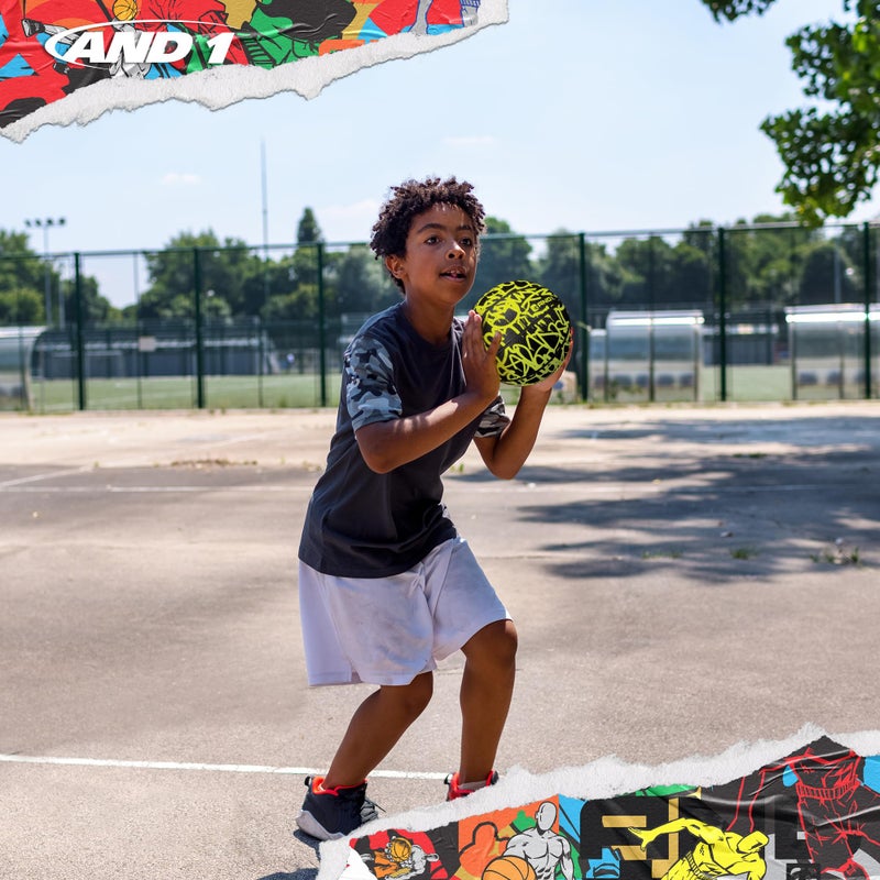 AND1 Mini Basketball Set for Kids (Deflated w/ Pump Included): - 3 Pack of Premium Youth Size Basketballs, Easy to Grip, Shoot & Dribble, Made for Indoors and Outdoors, Graffiti - Image 5